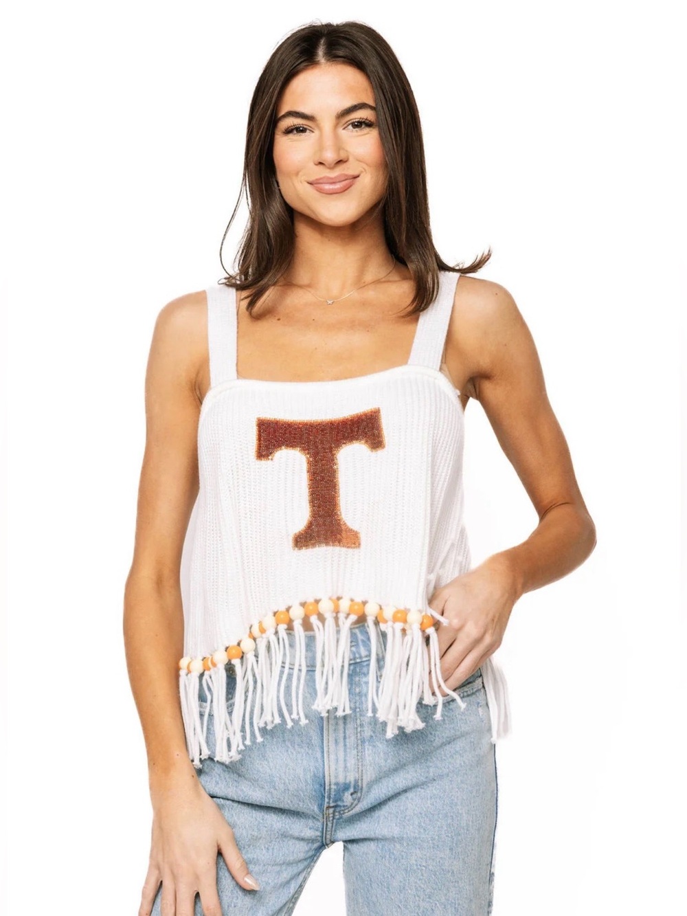 NEW Queen of Sparkles University of Tennessee Fringe Bead Sweater Tank. Size XS